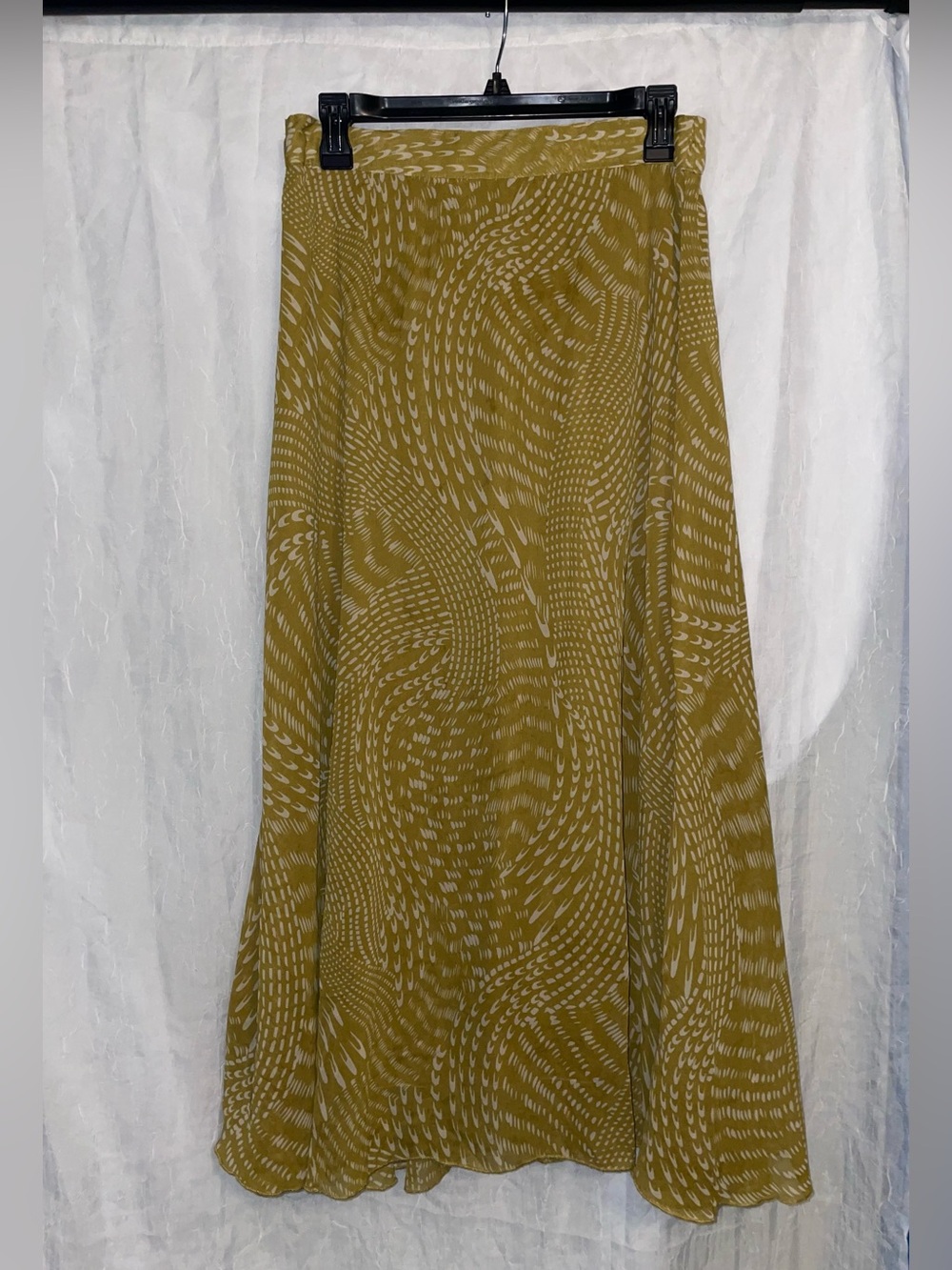 Japna Abstract Wave Print Chiffon Maxi Skirt Size Large Chartreuse Olive